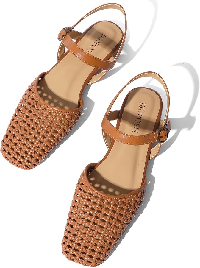 Amazon.com | IBDPOSH Brown Woven Slingback Flats for Women